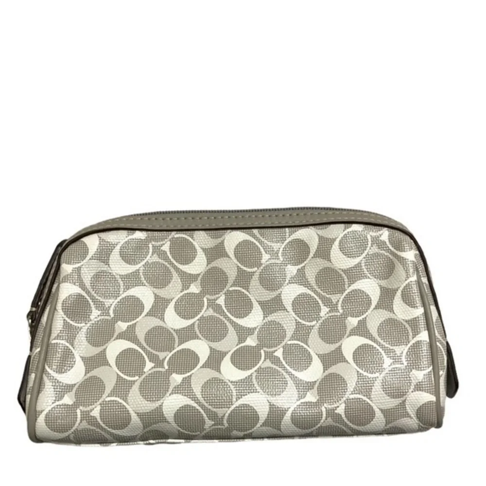 Coach gray white coated canvas cosmetic bag
